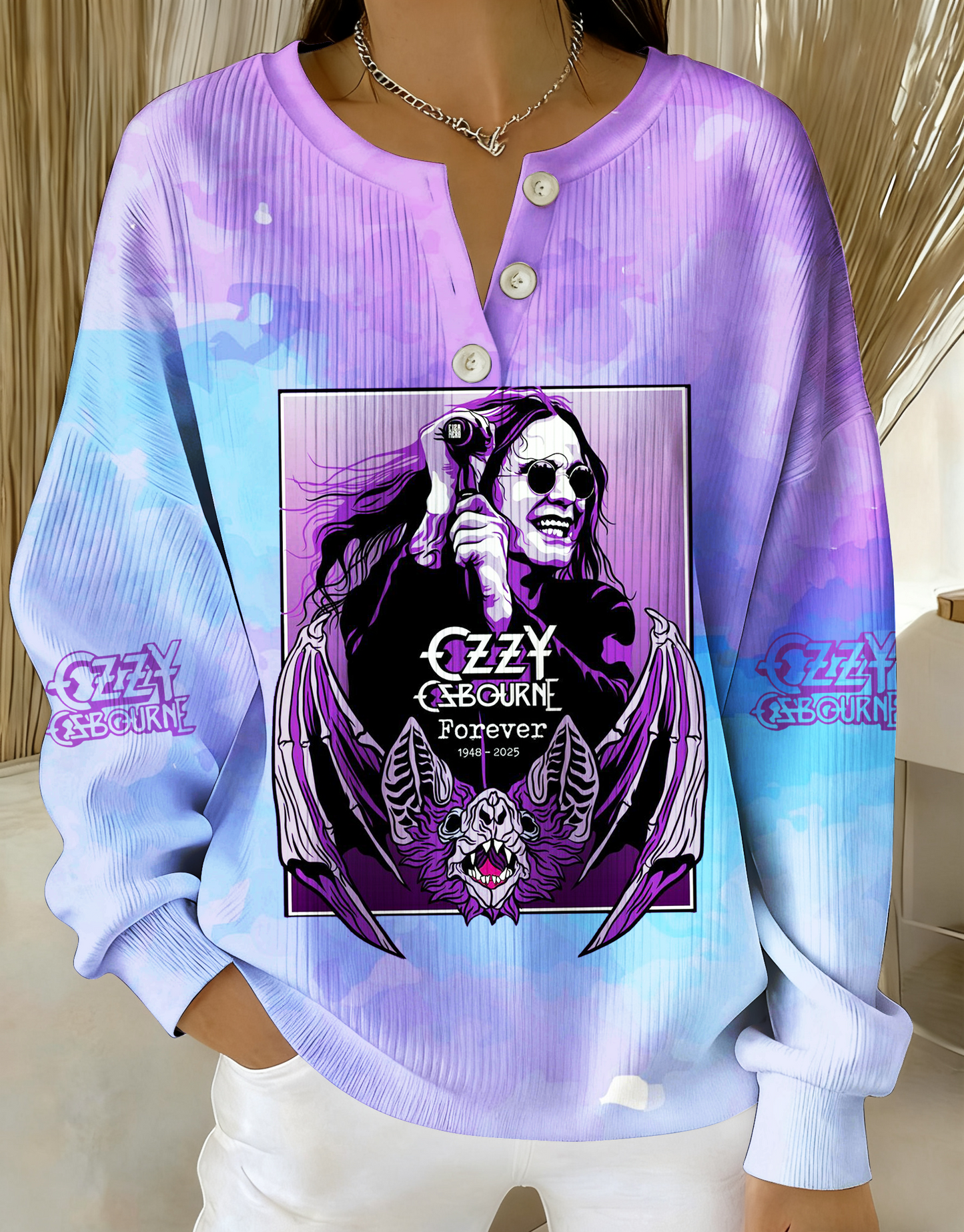 In Memory of Ozzy Knitted Button Long-Sleeved Top