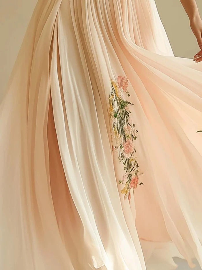 Pink Floral V Neck Short Sleeve Maxi Dress