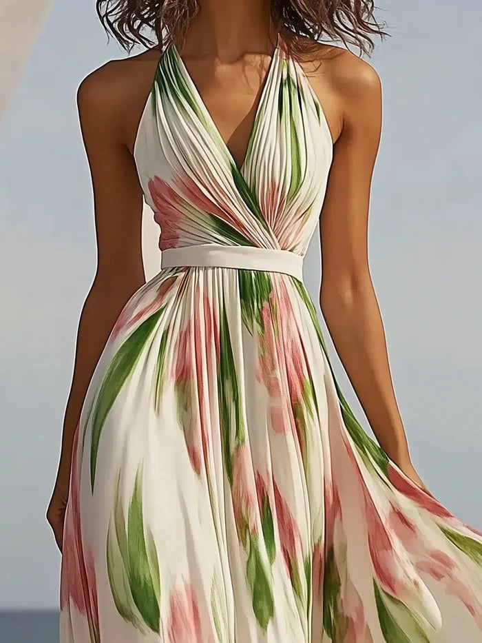 Elegant Sleeveless V-Neck Waistline Maxi Dress