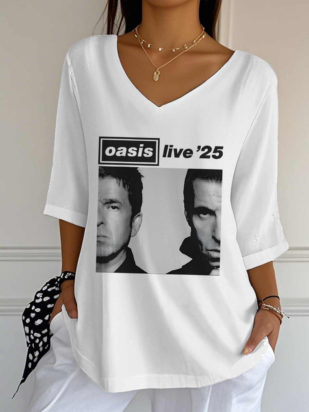 Oasis 2025 Tour V Neck 3/4 Sleeve Shirt