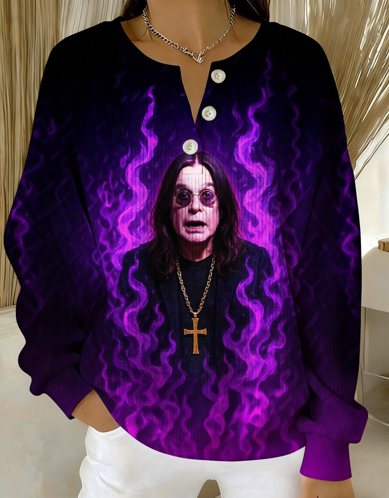 Ozzy Legends Never Die Knitted Button Long-Sleeved Top