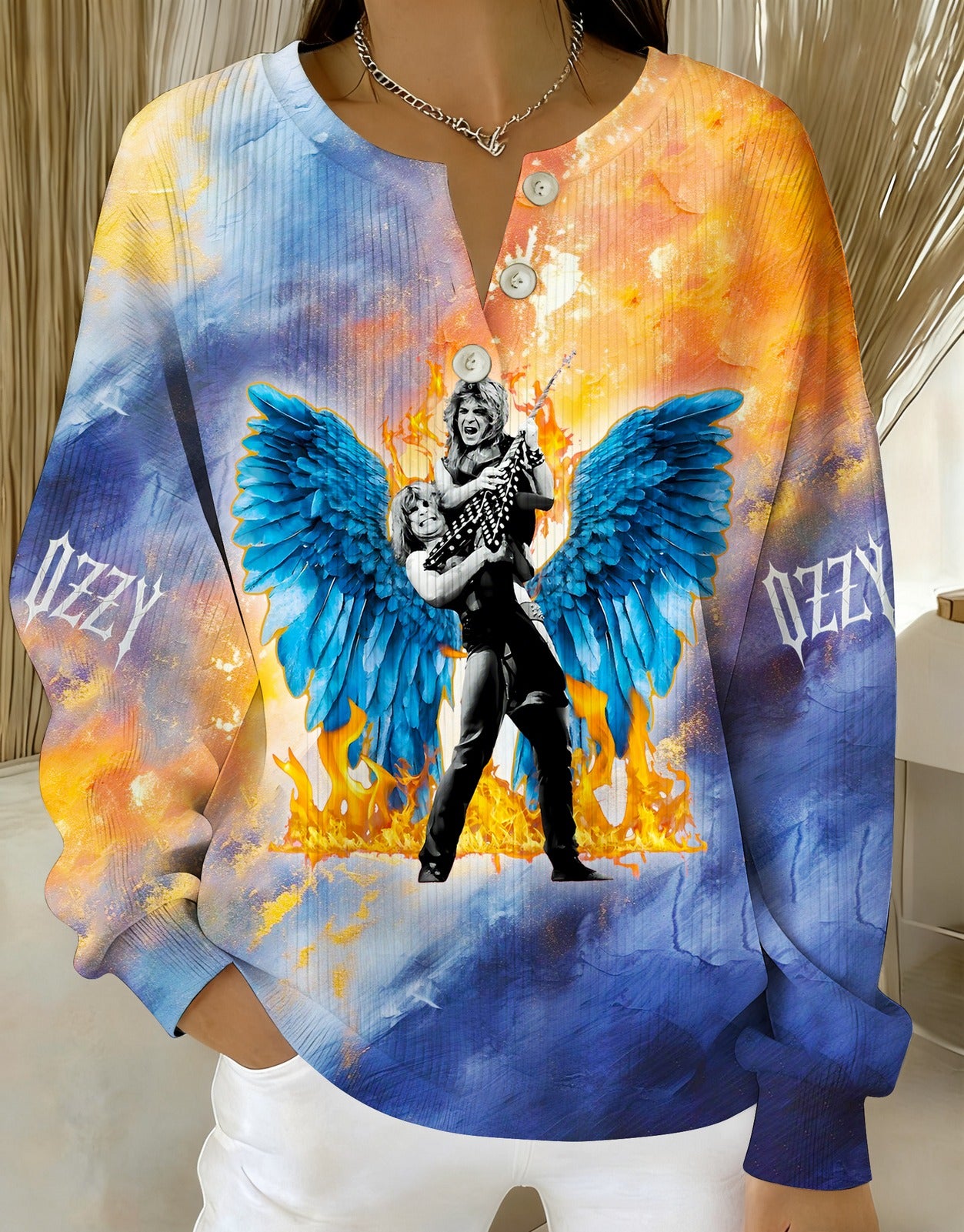 Ozzy And Randy Flying High Again Knitted Button Long-Sleeved Top