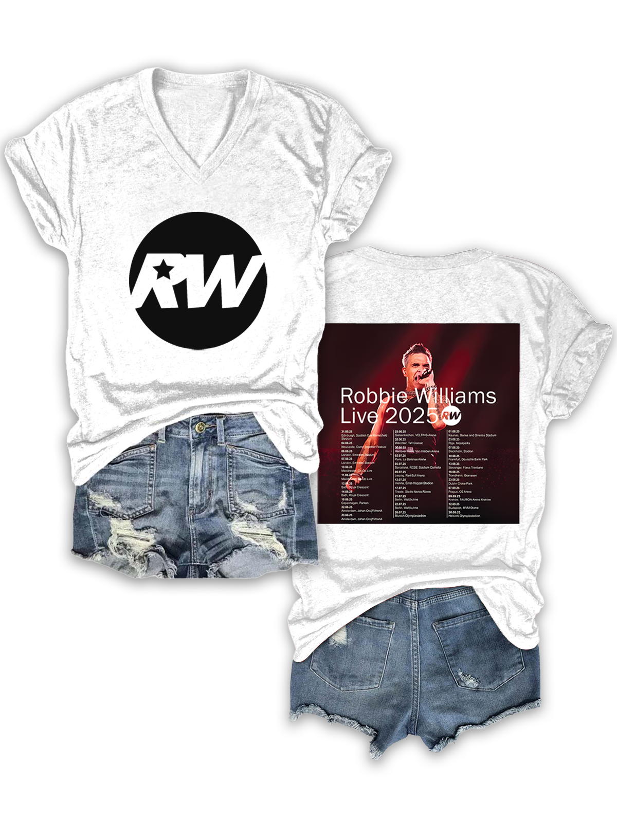 Robbie Williams Live Tour 2025 V-neck T-Shirt