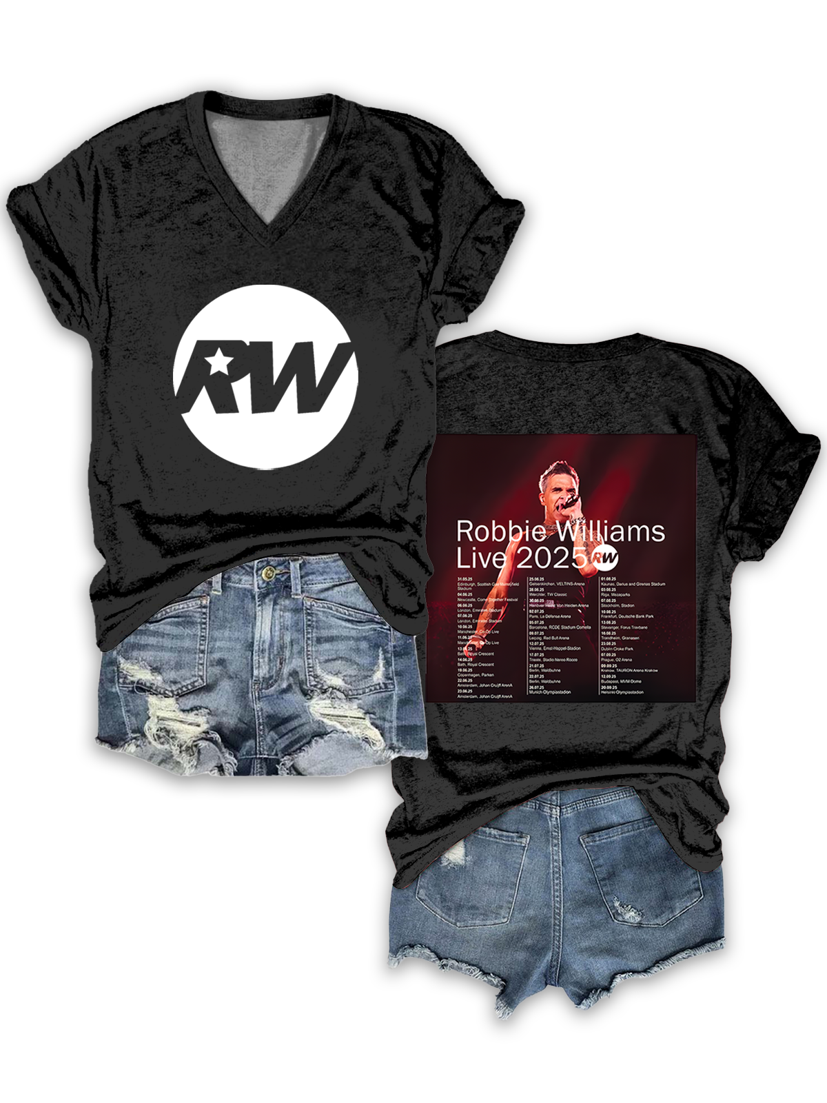 Robbie Williams Live Tour 2025 V-neck T-Shirt