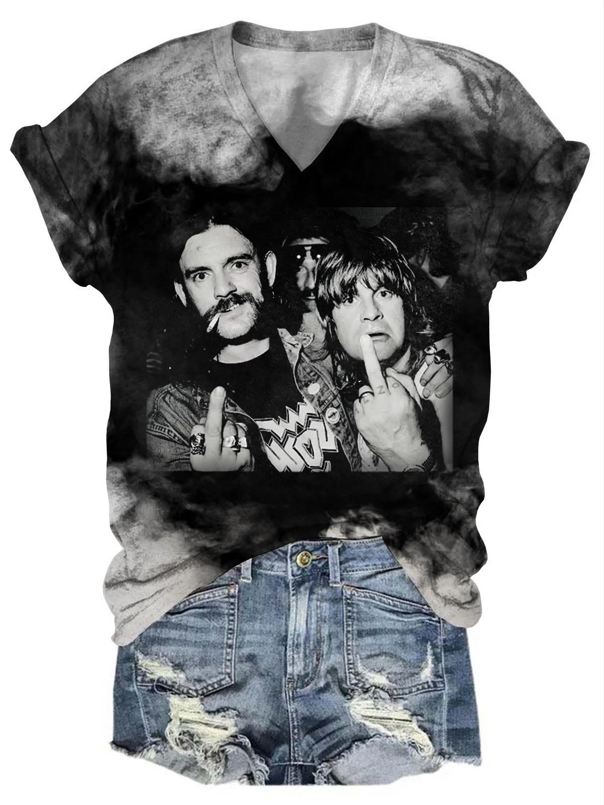 Commemorative Ozzy Osbourne Printed V-Neck T-Shirt