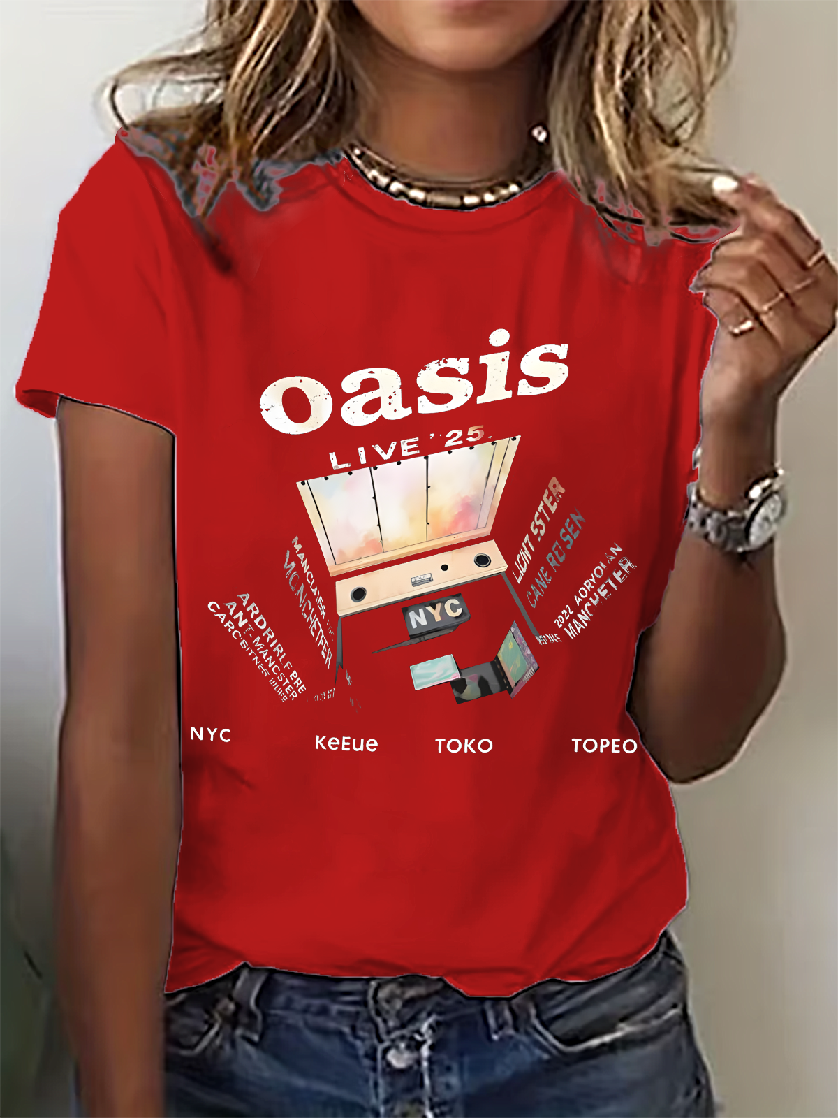 オアシス 2025 ツアー ミュージックファン クルーネック Tシャツ