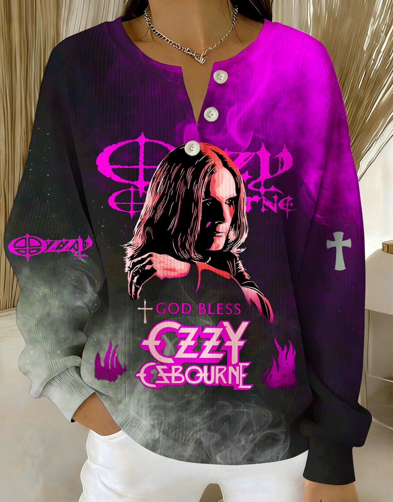 Ozzy Osbourne Knitted Button Long-Sleeved Top