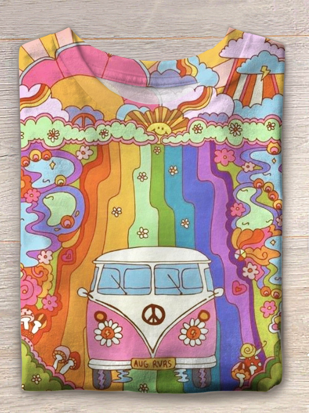 Colorful Hippie Van Art Crew Neck T-shirt