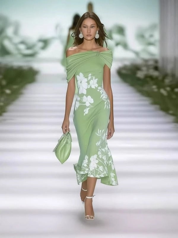Floral Strapless Short Sleeve A-line Maxi Dress