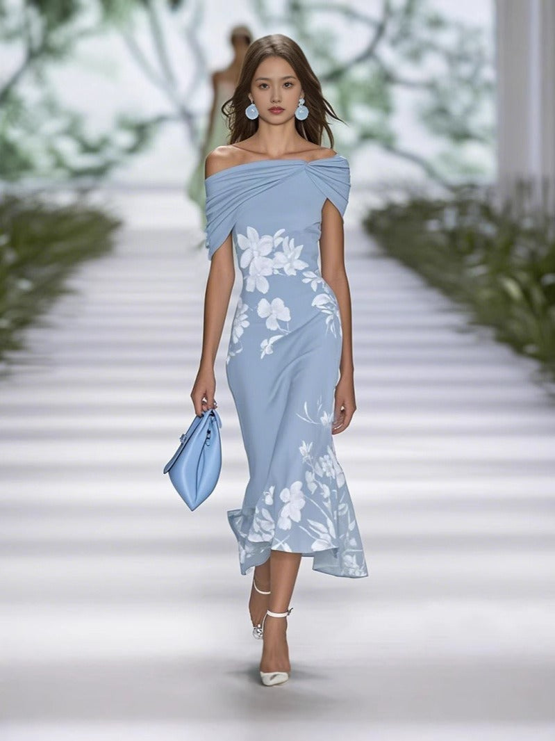 Floral Strapless Short Sleeve A-line Maxi Dress
