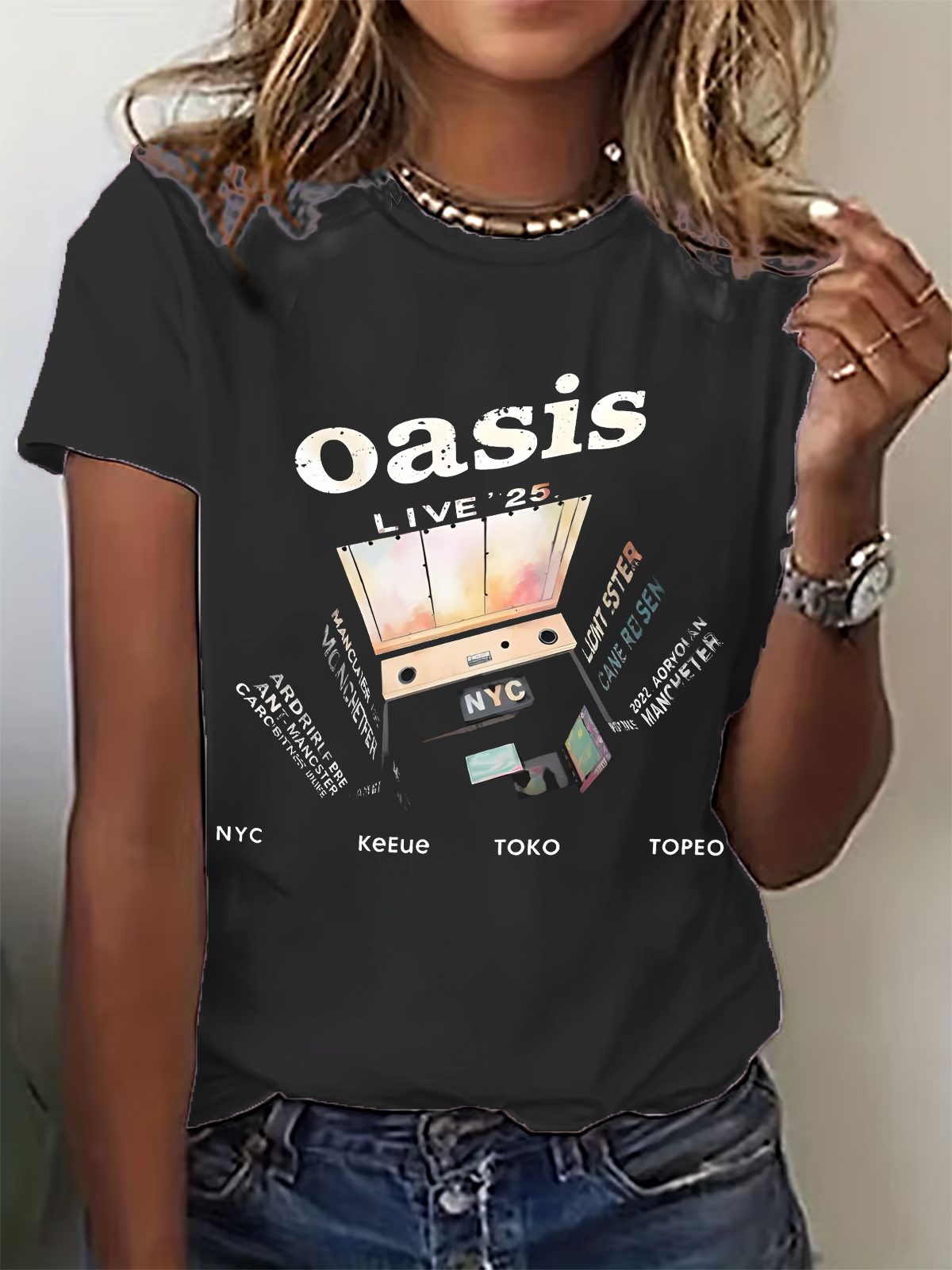 オアシス 2025 ツアー ミュージックファン クルーネック Tシャツ