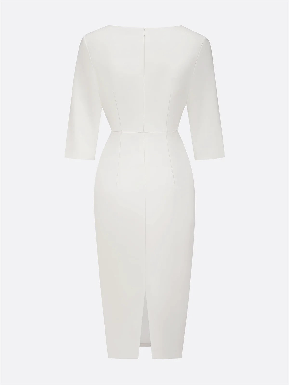 White Imitation Pearls Classic Crew Neck Half Sleeve Sheath Midi Dress