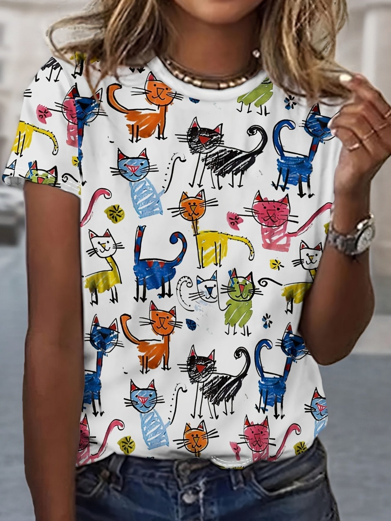 Jersey Animal Picture Casual T-Shirt