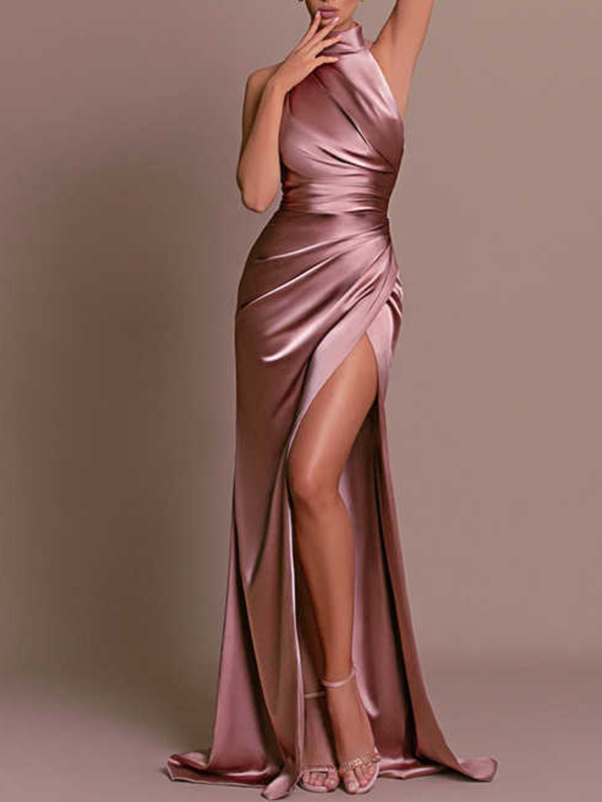 Satin Premium Royal Temperament Split Sexy Maxi Dress