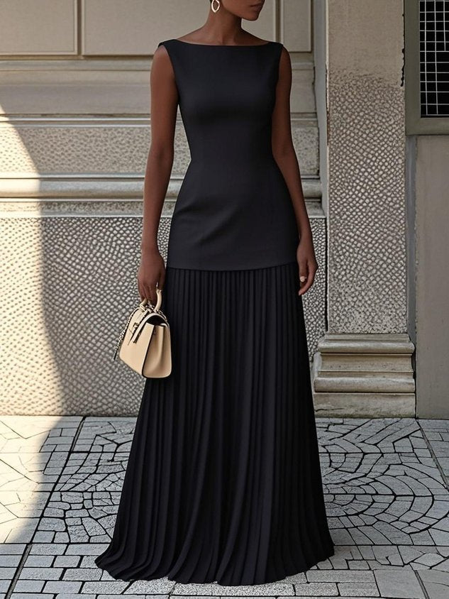 Women's Solid Colour Sleeveless Knitted Vest Sexy Slim Maxi Dress