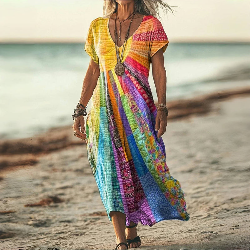 Girl's Trip 2025 Tie Dye Vacation Kurzarm-Langkleid