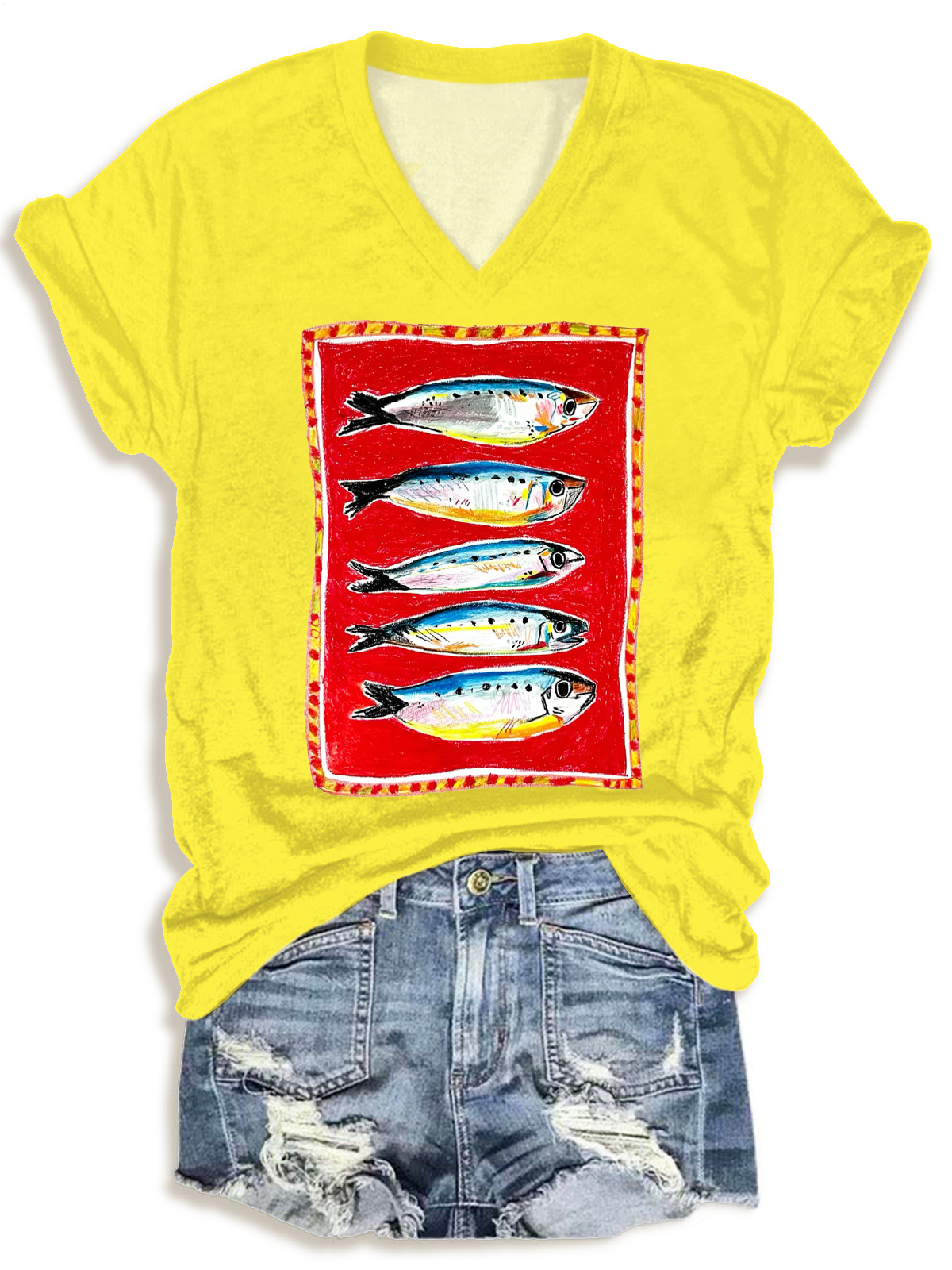 Fun Retro Salted Fish Art V-neck T-Shirt