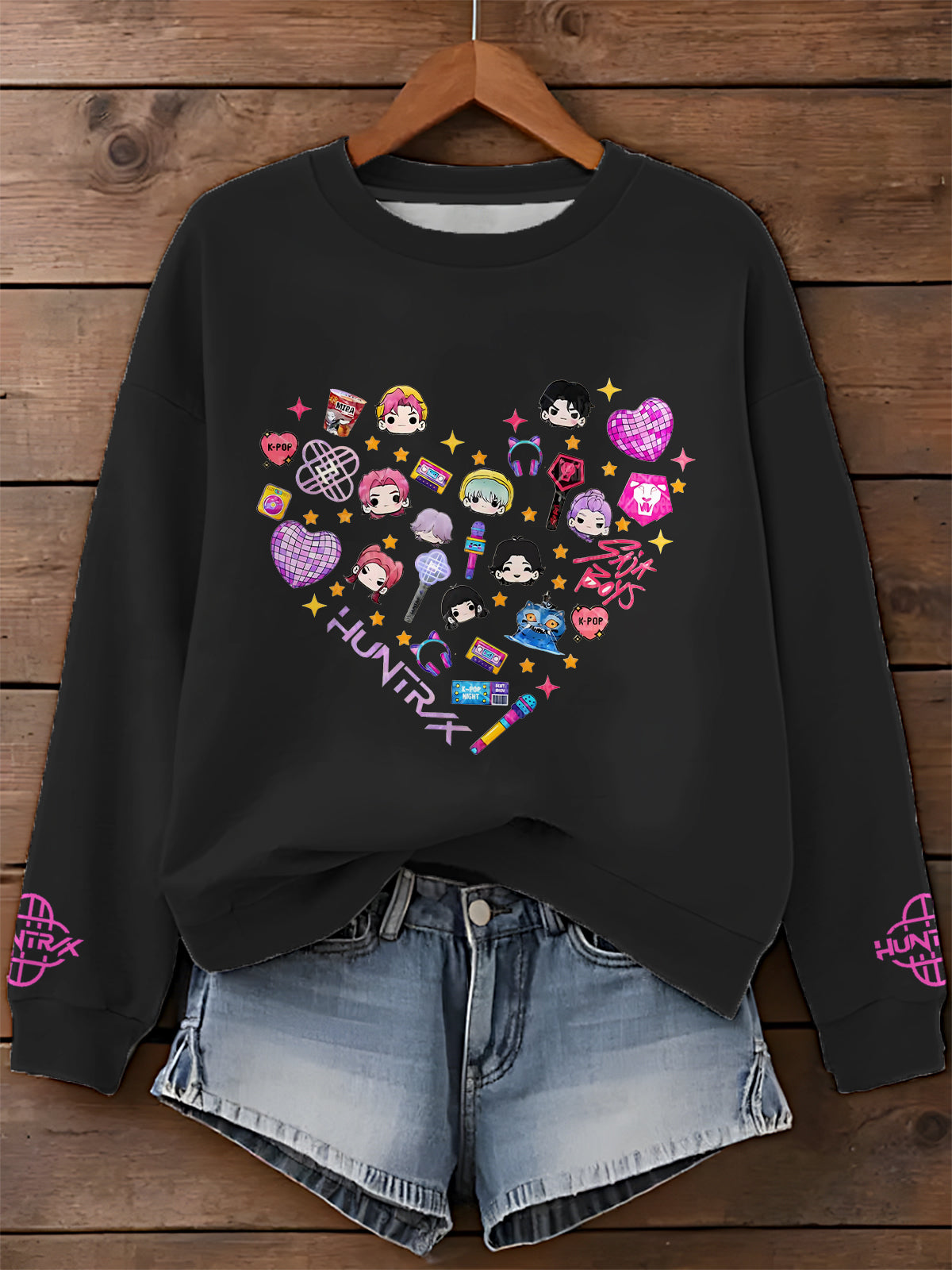 Demon Hunter Heart Printed Long Sleeve Casual Top