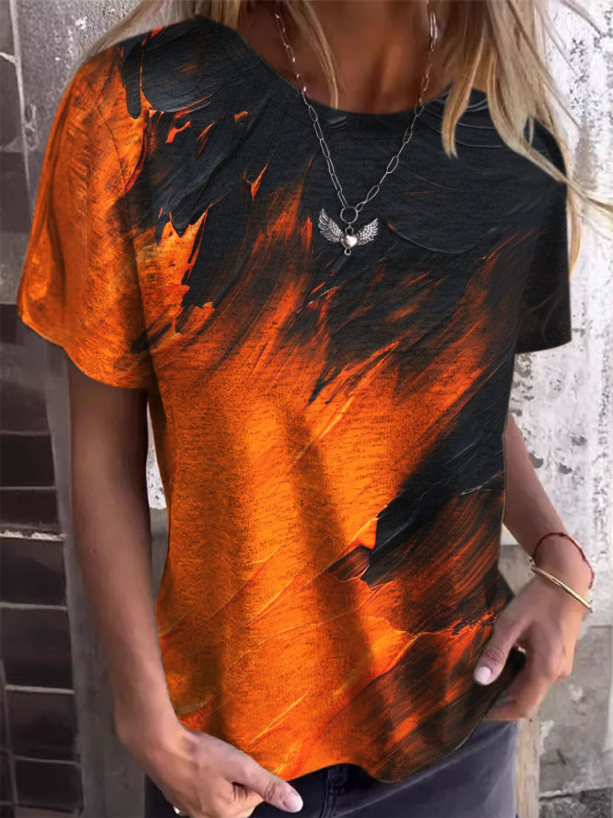 여성용 추상 프린트 캐주얼 탑