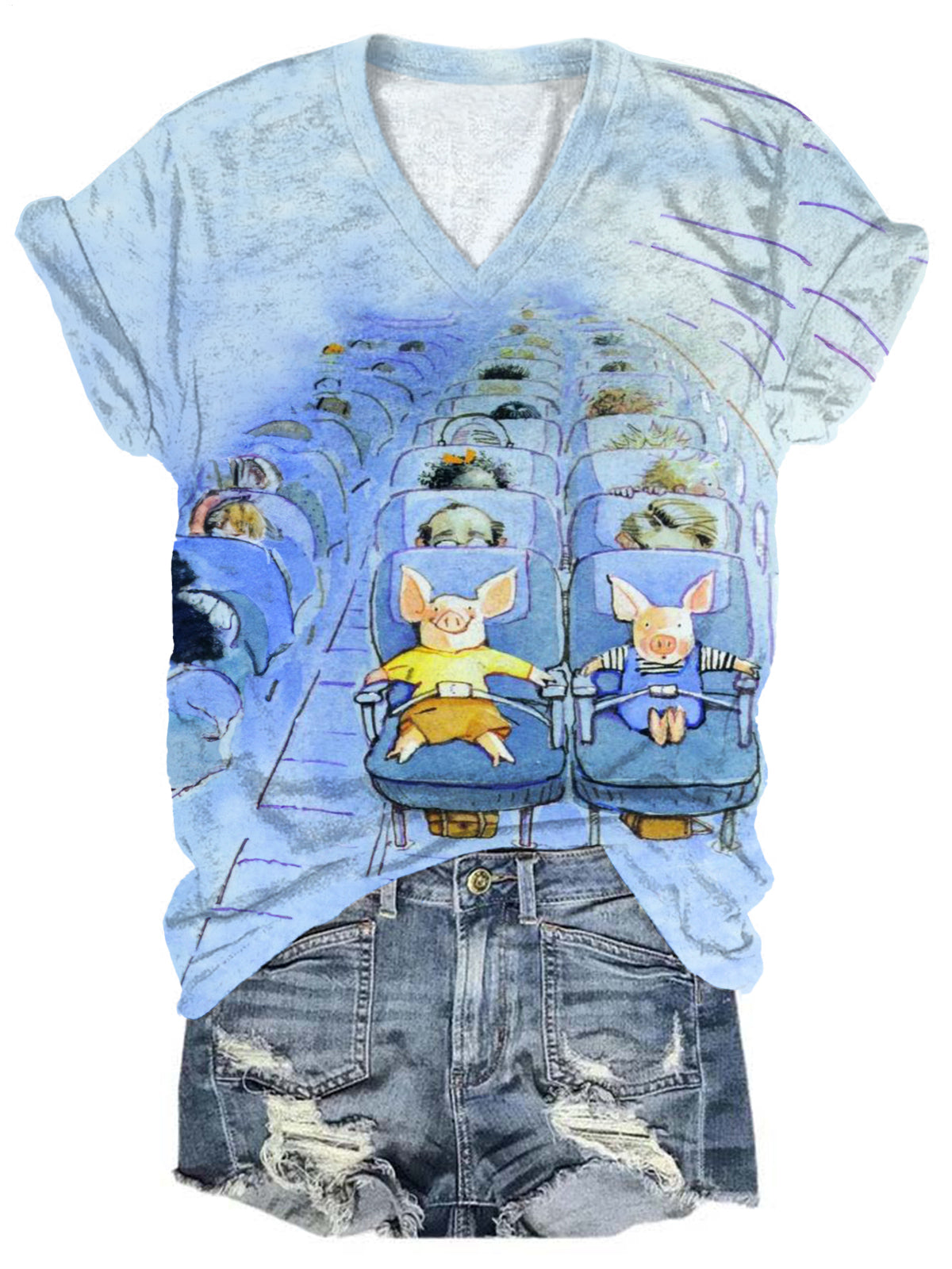 Vintage First Time Taking Plane V-Neck T-Shirt