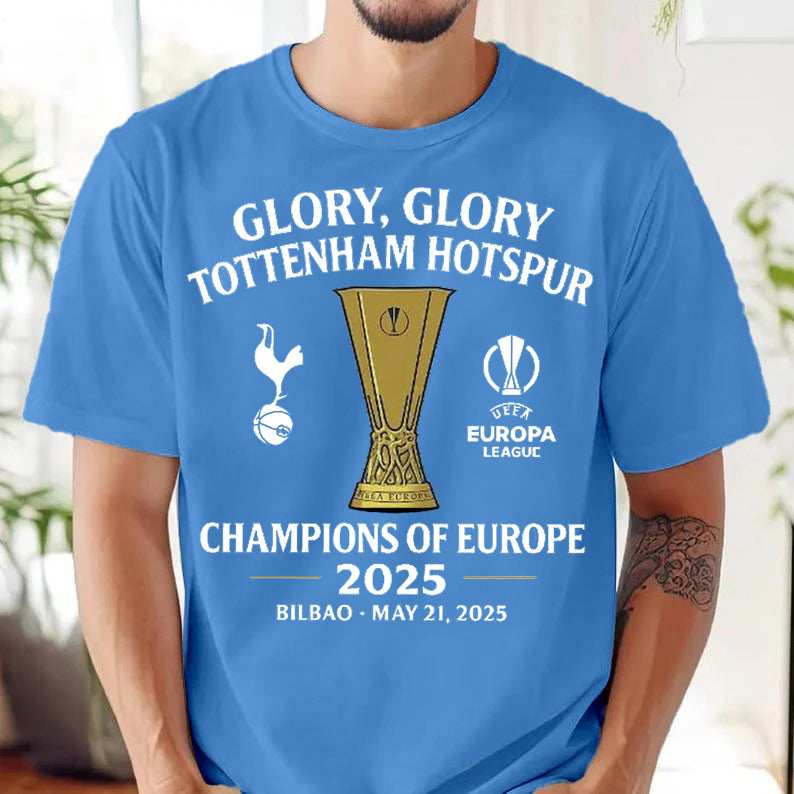 Tottenham Hotspur Europa League Champions 2025 Round Neck Short Sleeve Men's T-shirt