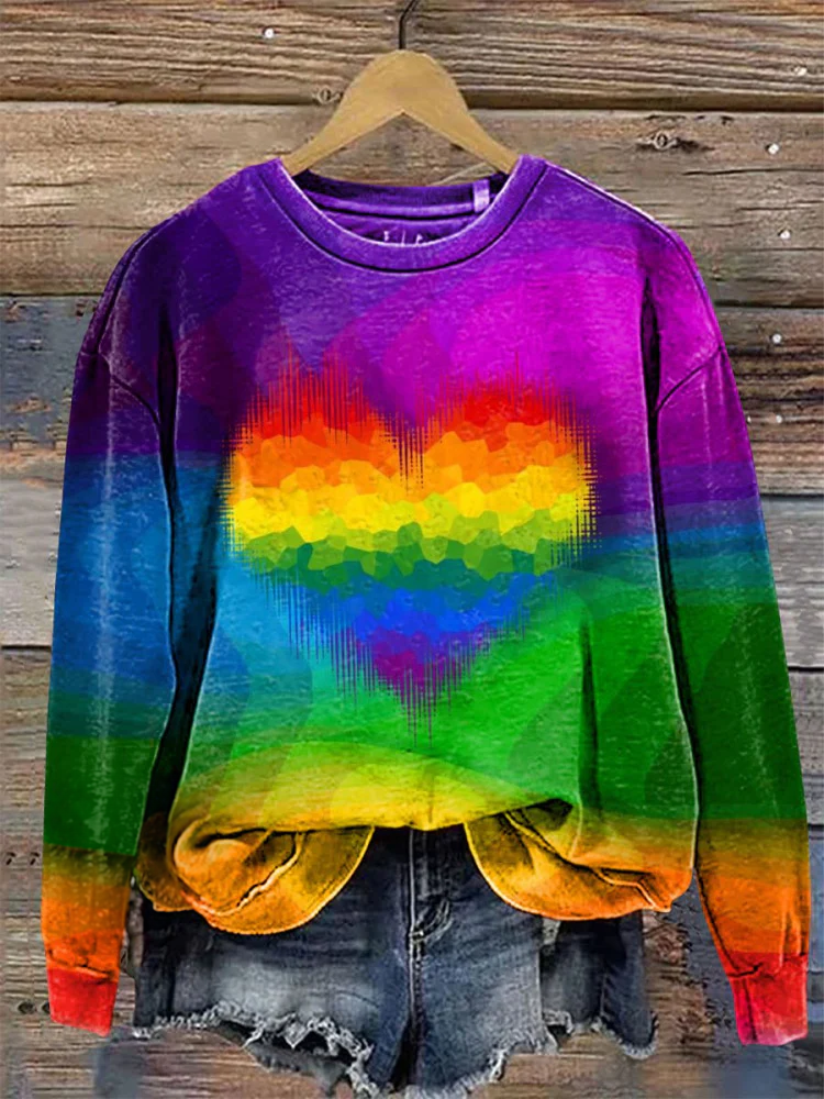 Colorful Hippie Love Heart Art Printed Long Sleeve Casual Top