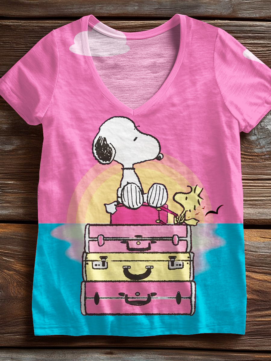 Fun Vacation Snoopy Goes On A Trip V-neck T-Shirt