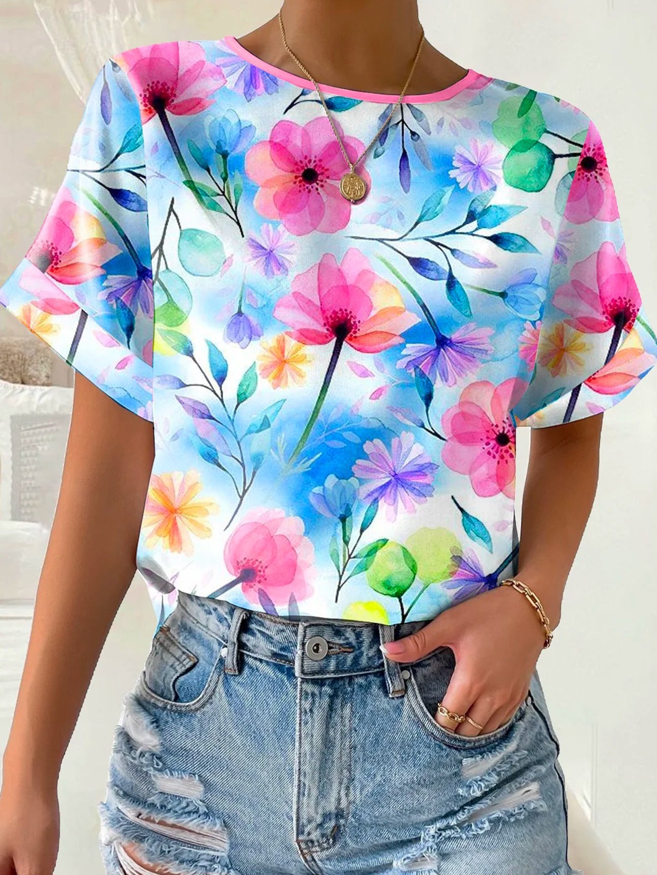Flower Crew Neck T-shirt