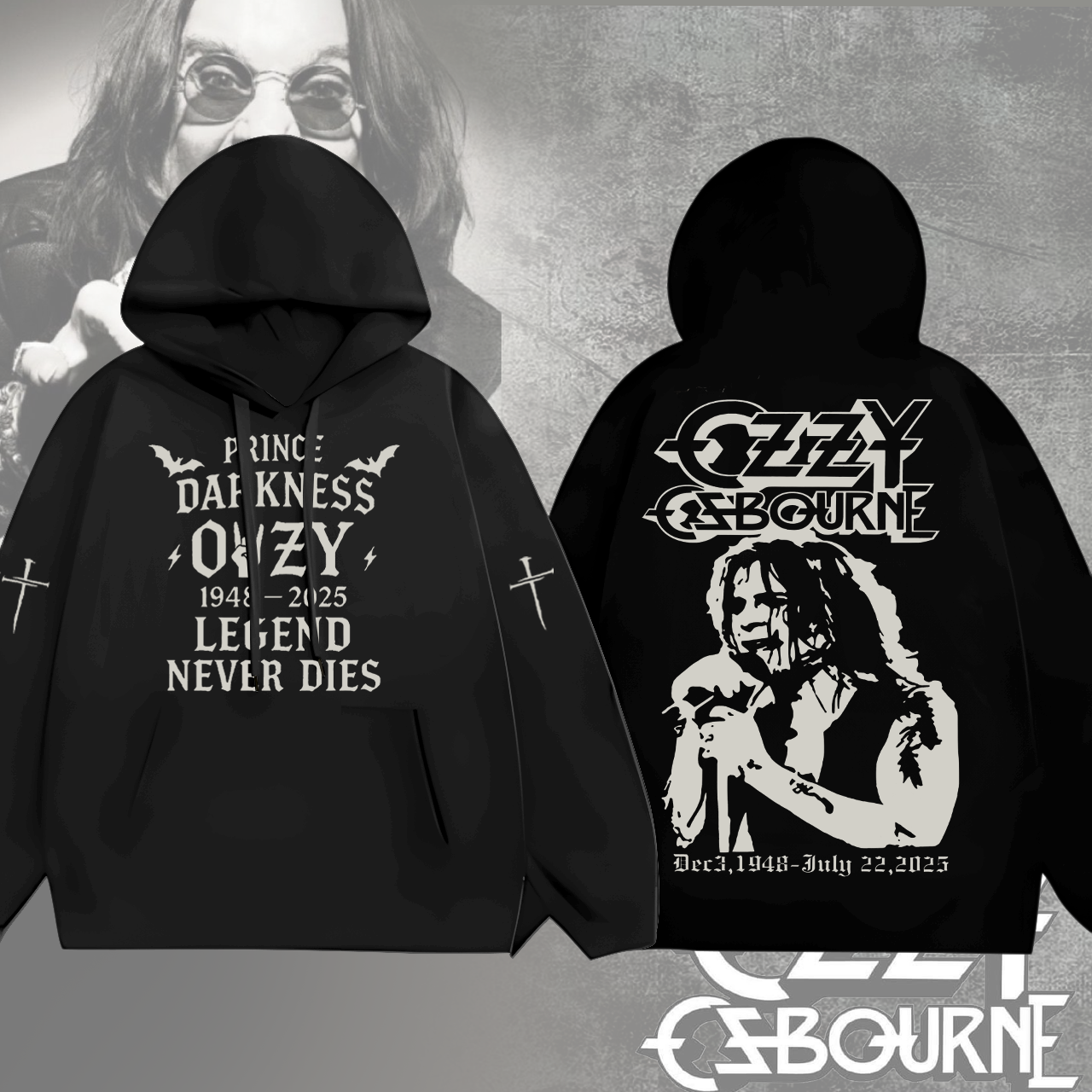 Ozzy Osbourne Music Loose Fit Hooded Sweatshirt With Pockets