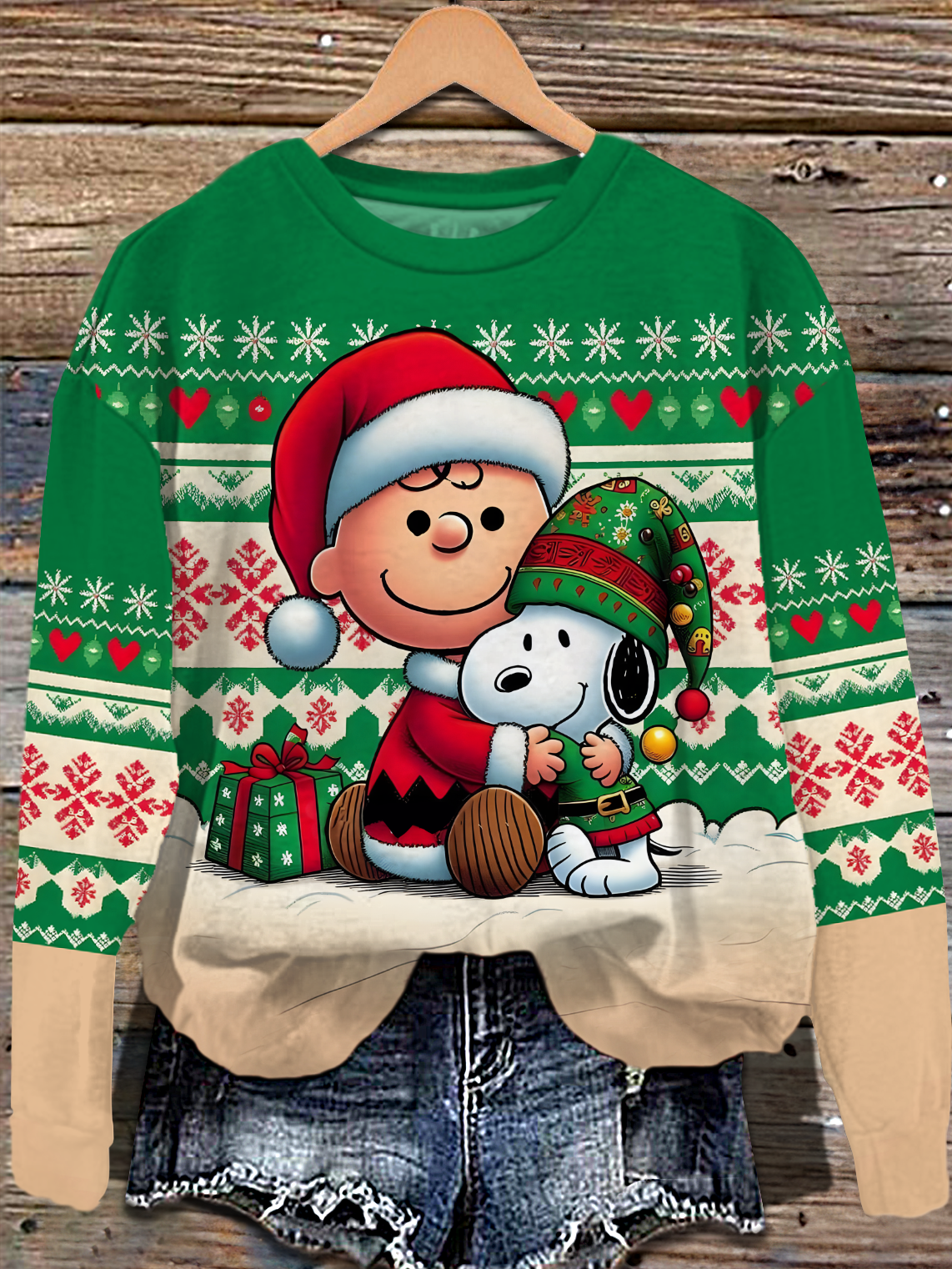 Retro Christmas Snoopy Printed Long Sleeve Casual Top