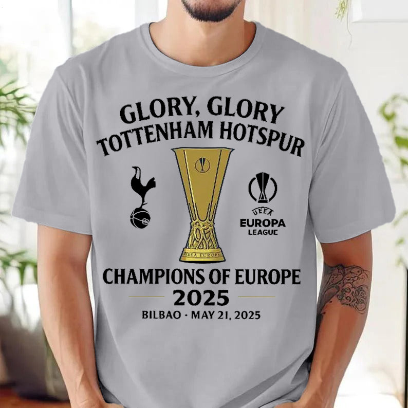 Tottenham Hotspur Europa League Champions 2025 Round Neck Short Sleeve Men's T-shirt