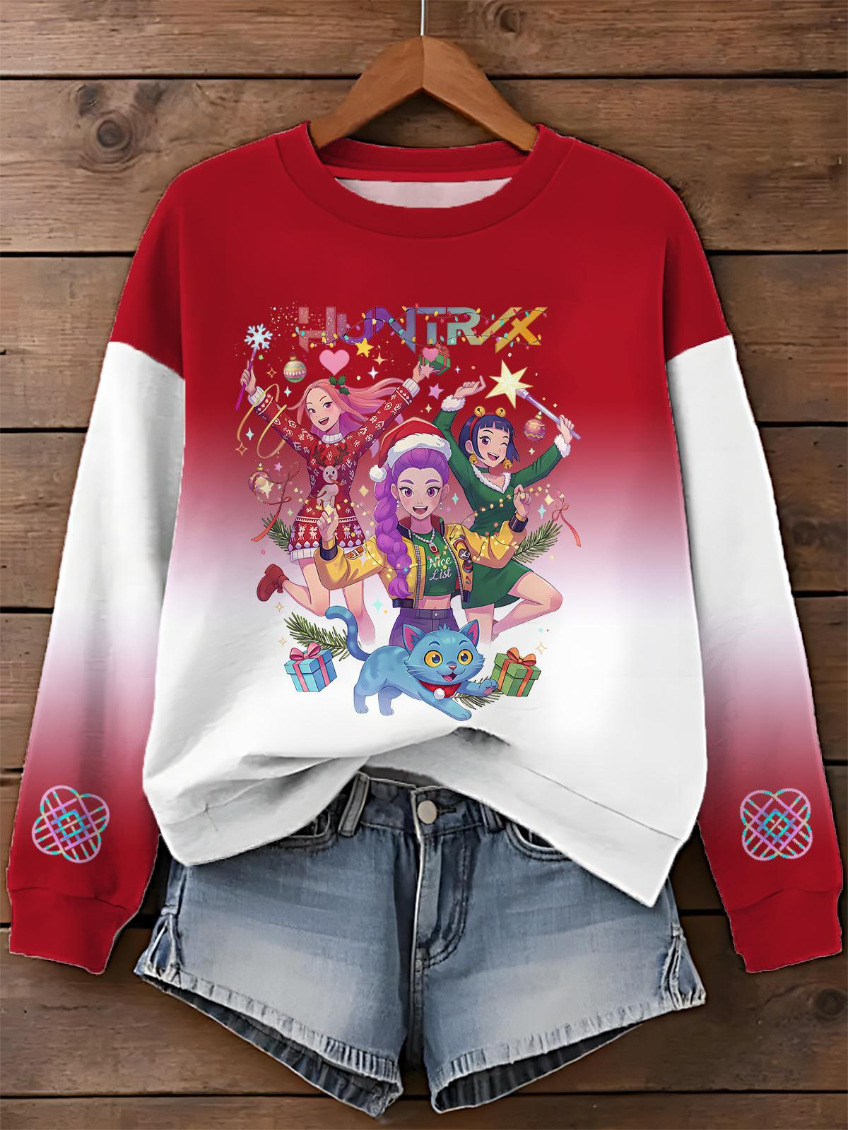 Demon Hunter Christmas Printed Long Sleeve Casual Top