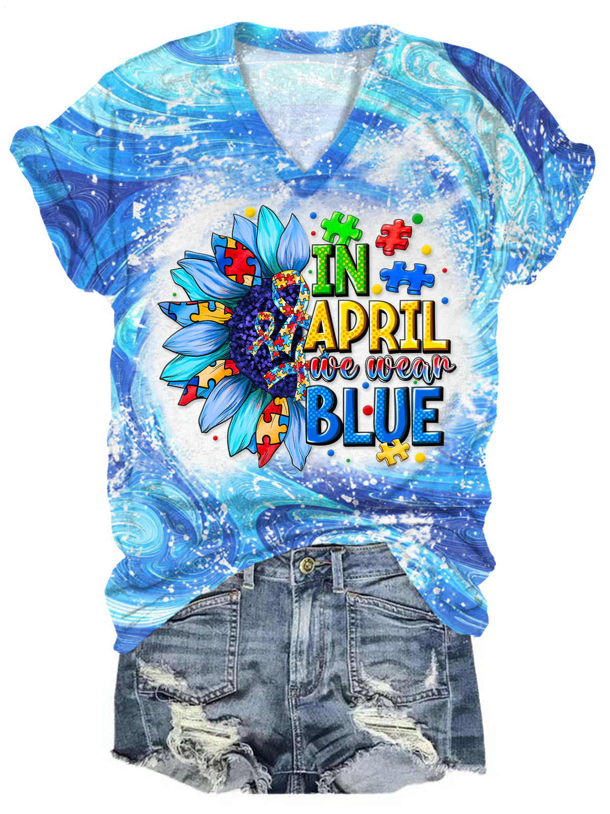 In April We Wear Blue V-neck T-Shirt