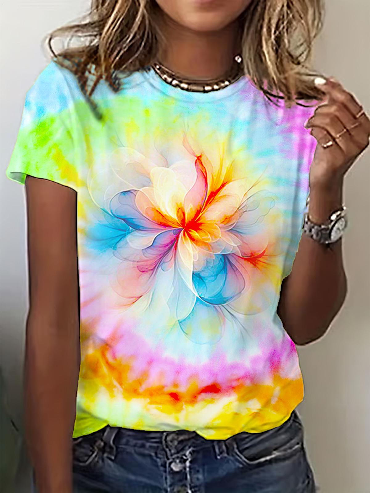 Colorful Floral Printed Crew Neck T-shirt