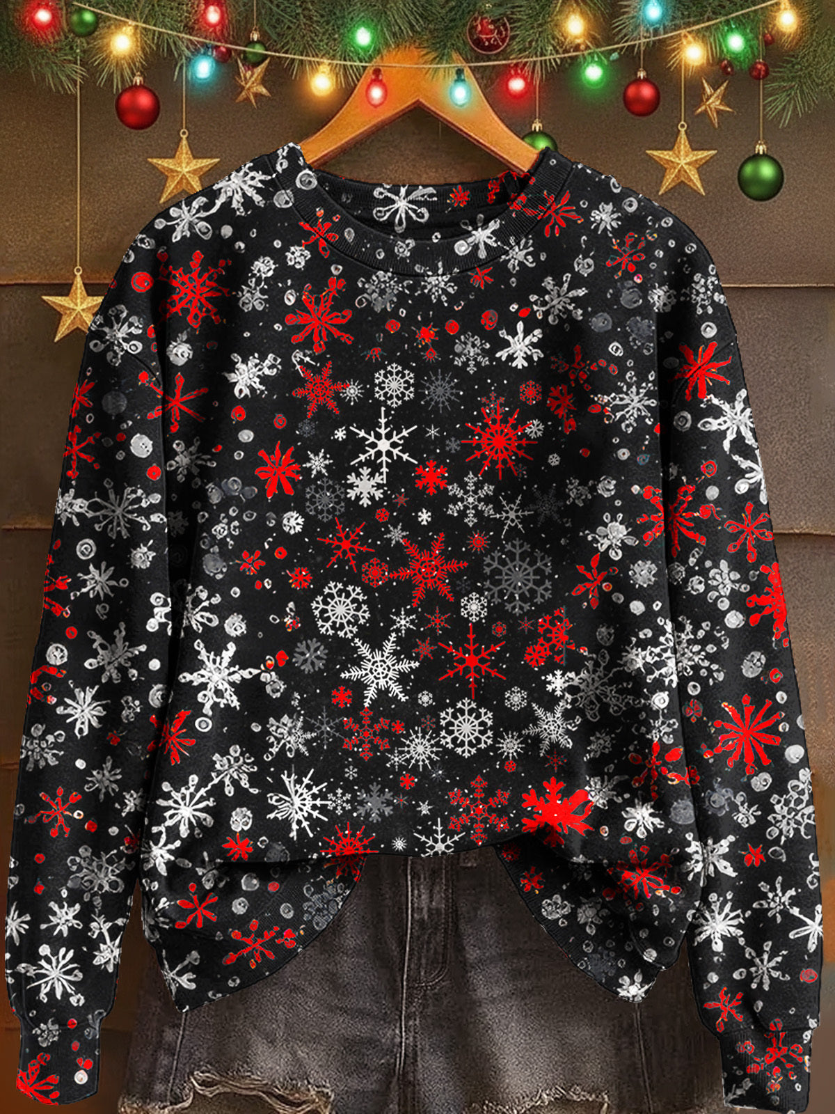 Winter Snowflake Print Long Sleeve Casual Top