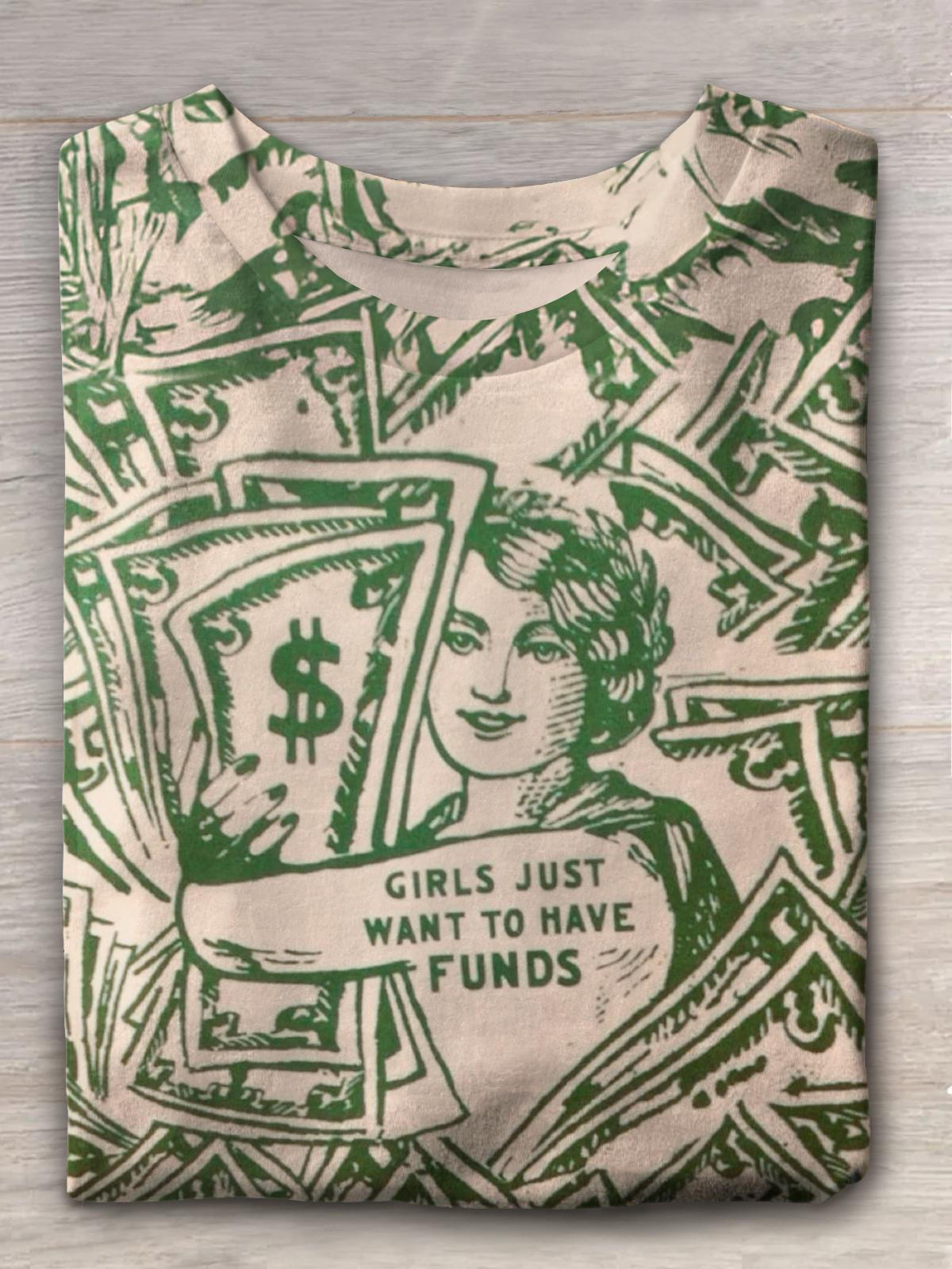 여자들은 돈을 벌고 싶어하는 재미가 있는 프린트 캐주얼 티셔츠
