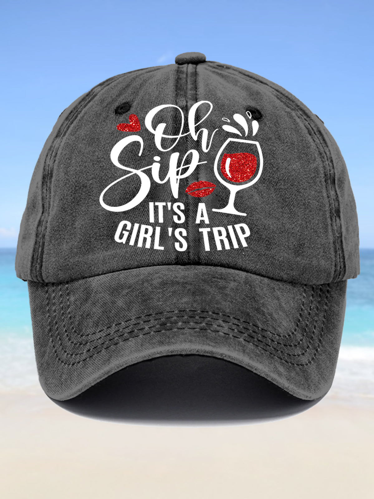 「Oh Sip It's A Girl's Trip」プリントベースボールキャップ