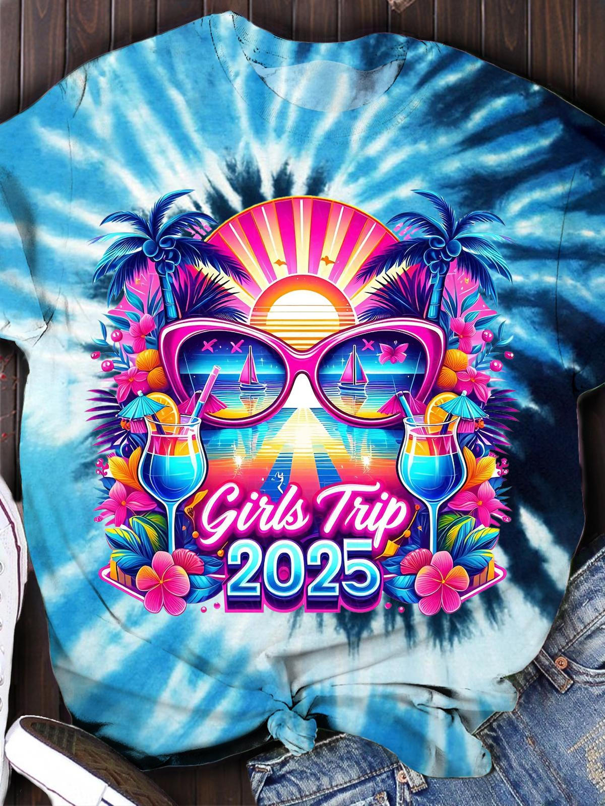 サマーガールズトリップクルーネックTシャツ