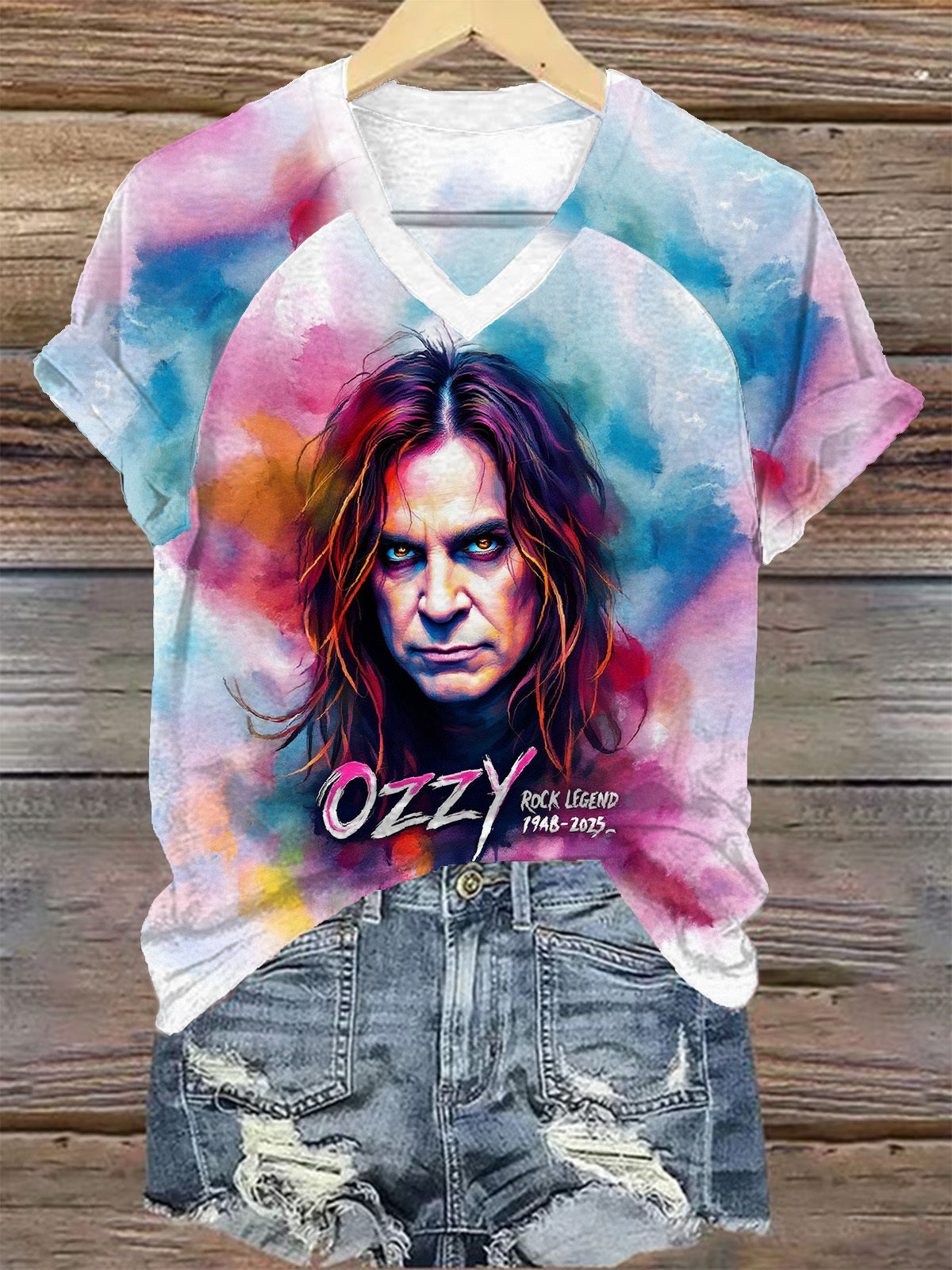 Ozzy Osbourne Art Painting Women's Raglan V-Neck T-shirt