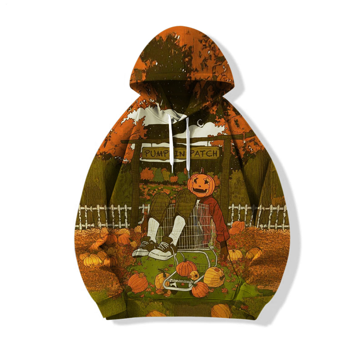 Fun Literary Pumpkin Loose Fit Hooded Sweatshirt With Pockets