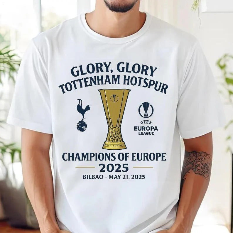 Tottenham Hotspur Europa League Champions 2025 Round Neck Short Sleeve Men's T-shirt