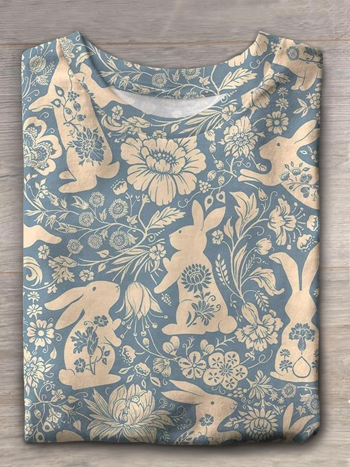 Kurzärmliges T-Shirt mit Kaninchen-Retro-Print