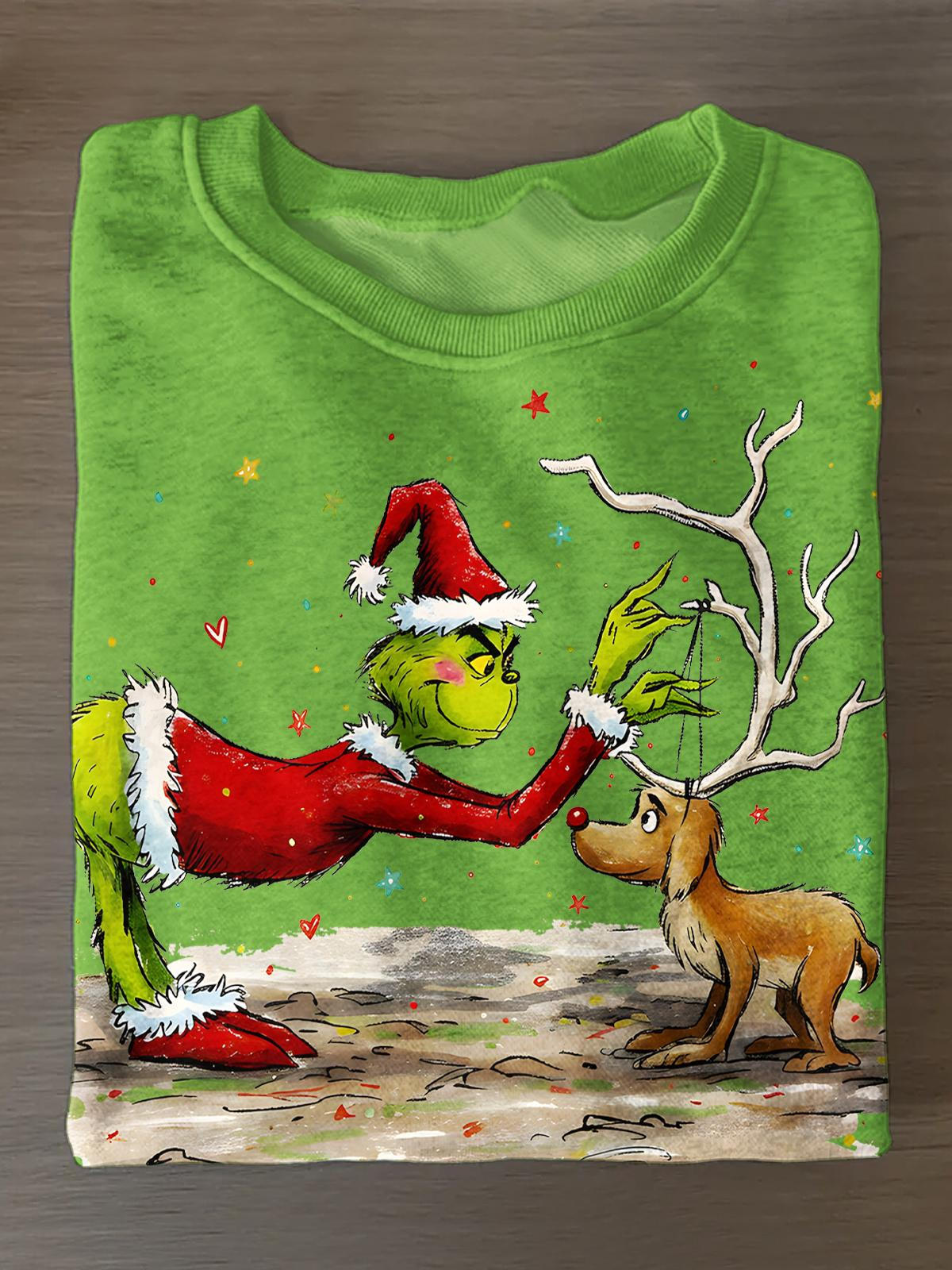 Christmas Grinch Printed Long Sleeve Casual Top