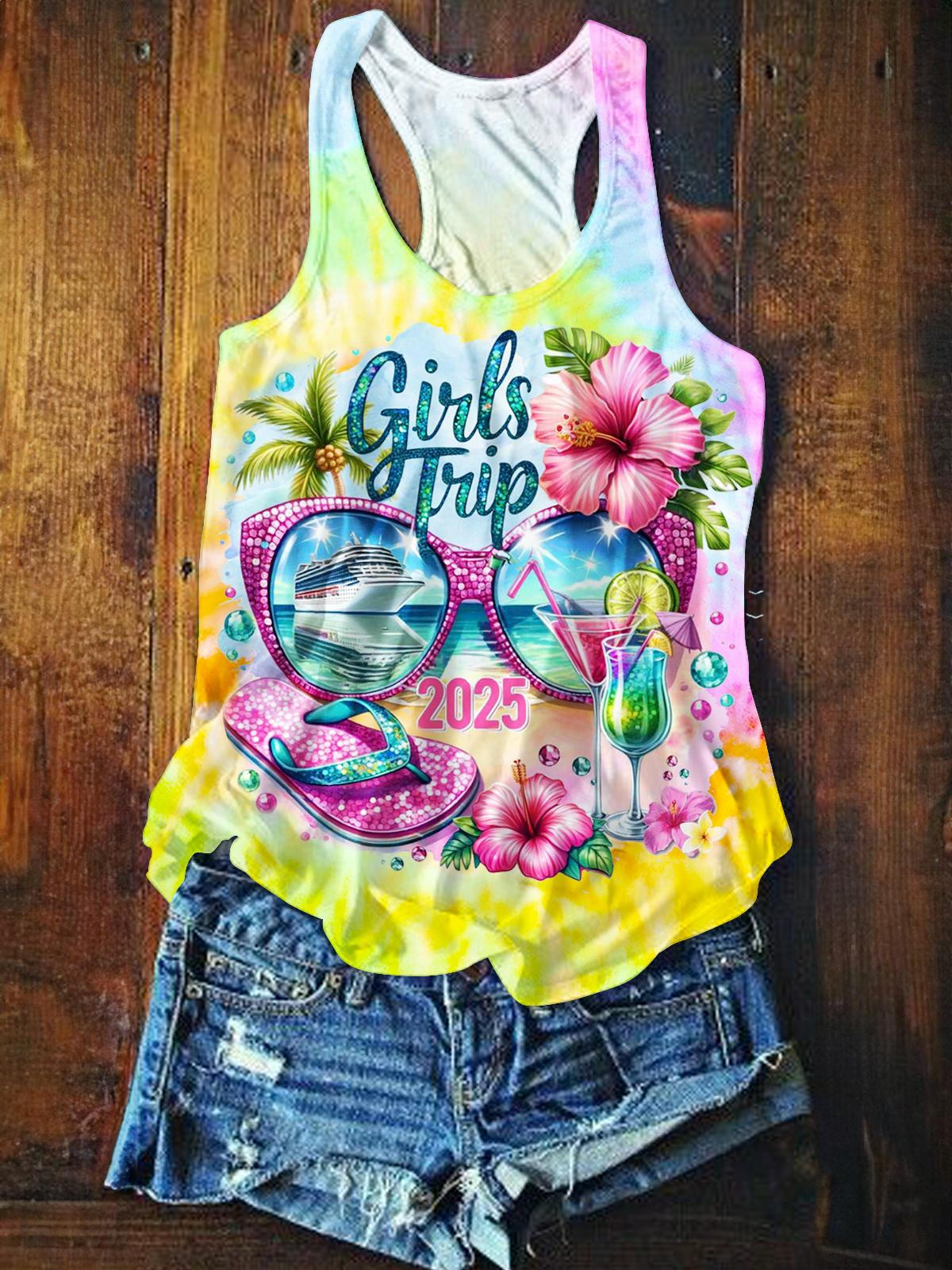 Lässiges Tanktop mit Print für Girl Trip Vacation