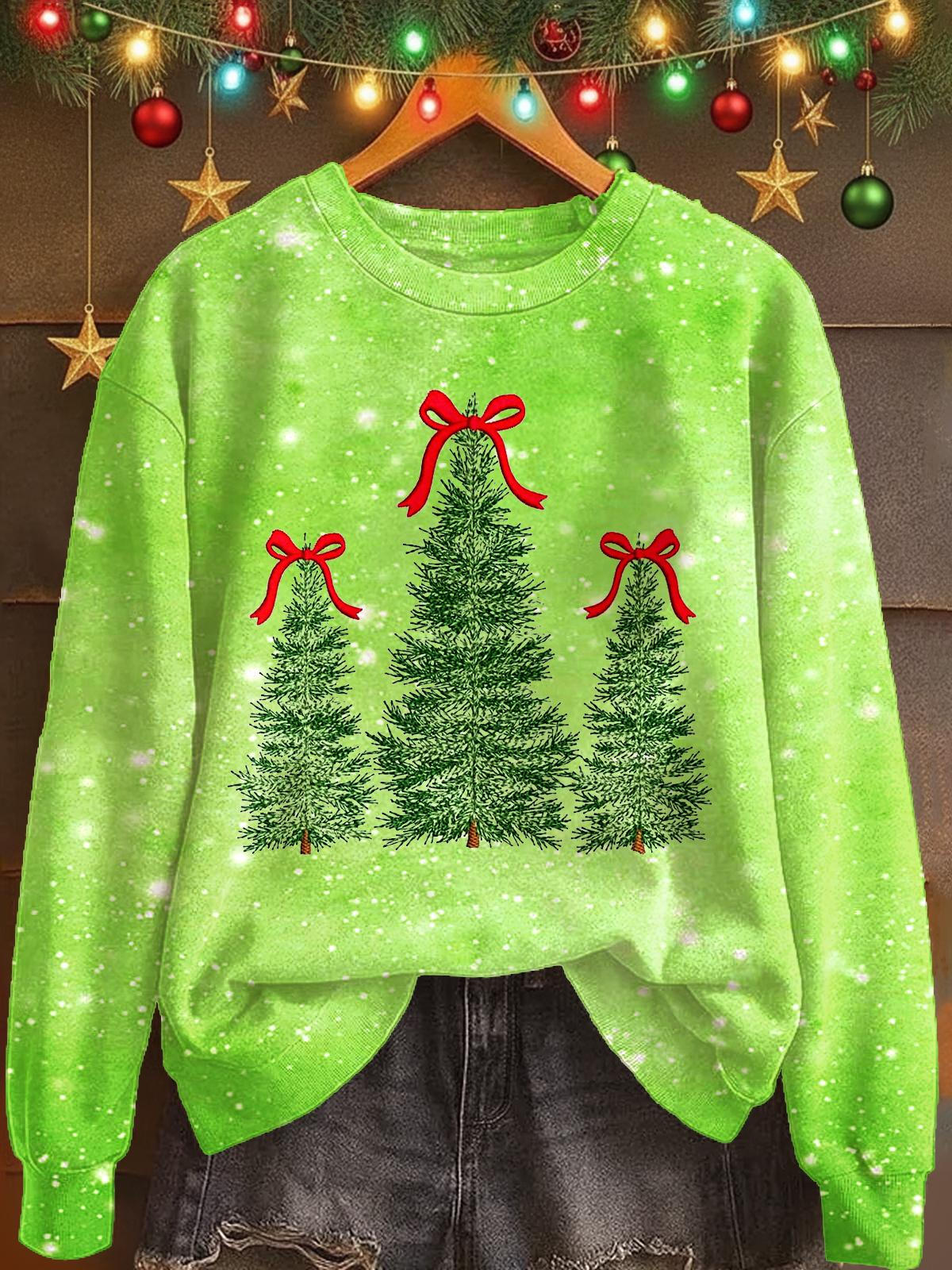 Christmas Tree Print Long Sleeve Casual Top