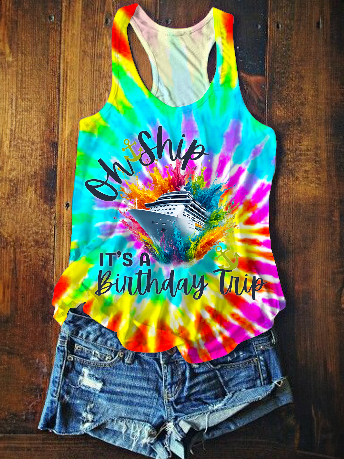 Oh Ship It's A Birthday Trip Printed Casual Tank Top