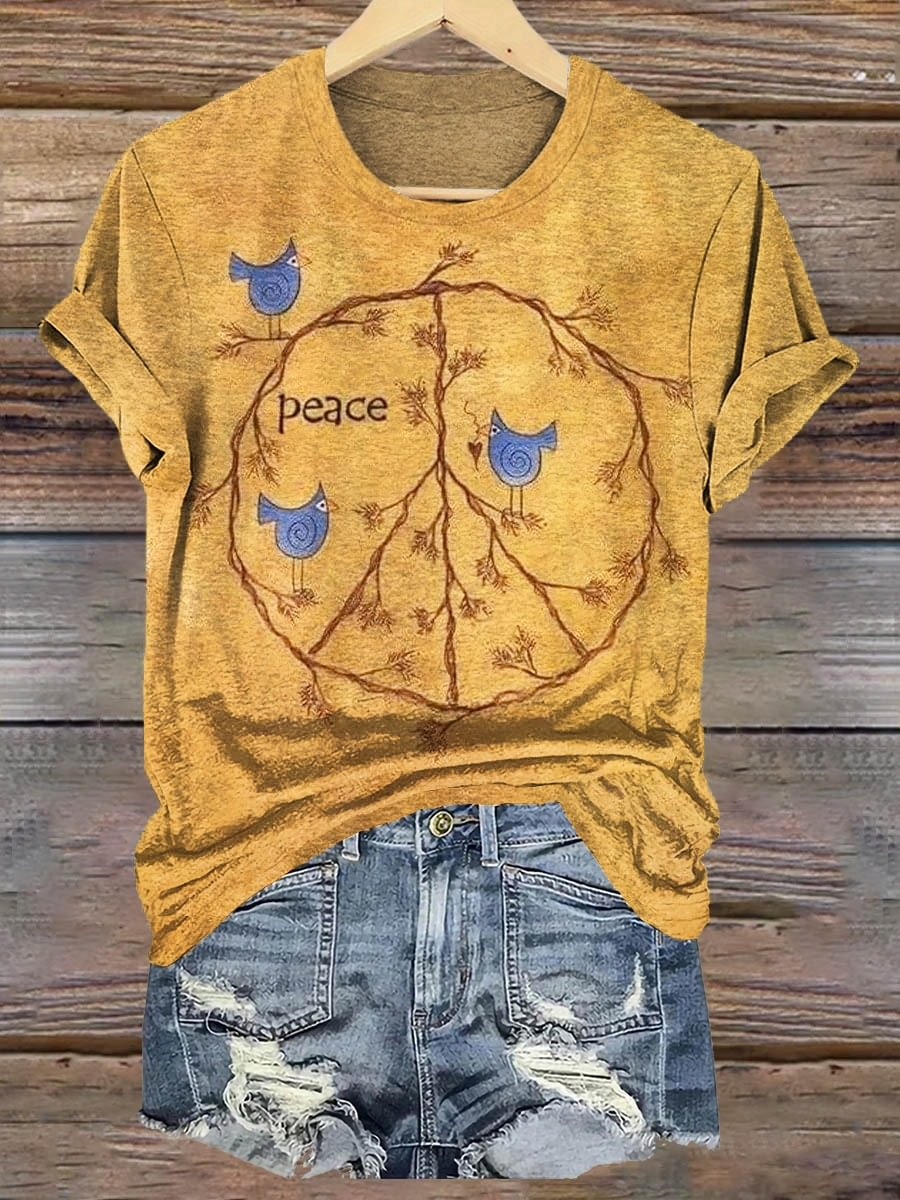 Vintage Hippie Peace Art Crew Neck T-shirt