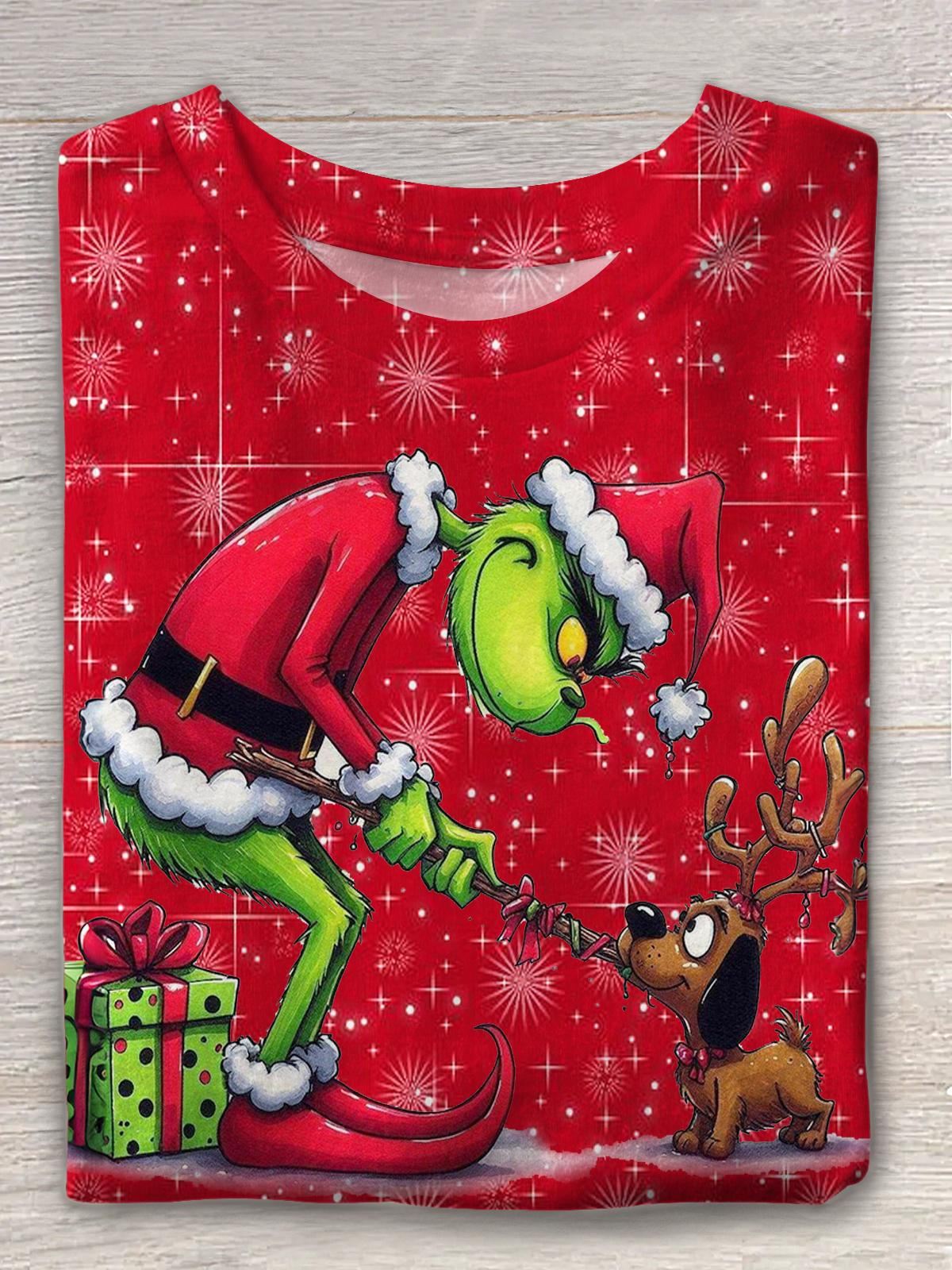Christmas Grinch Puppy Crew Neck T-shirt