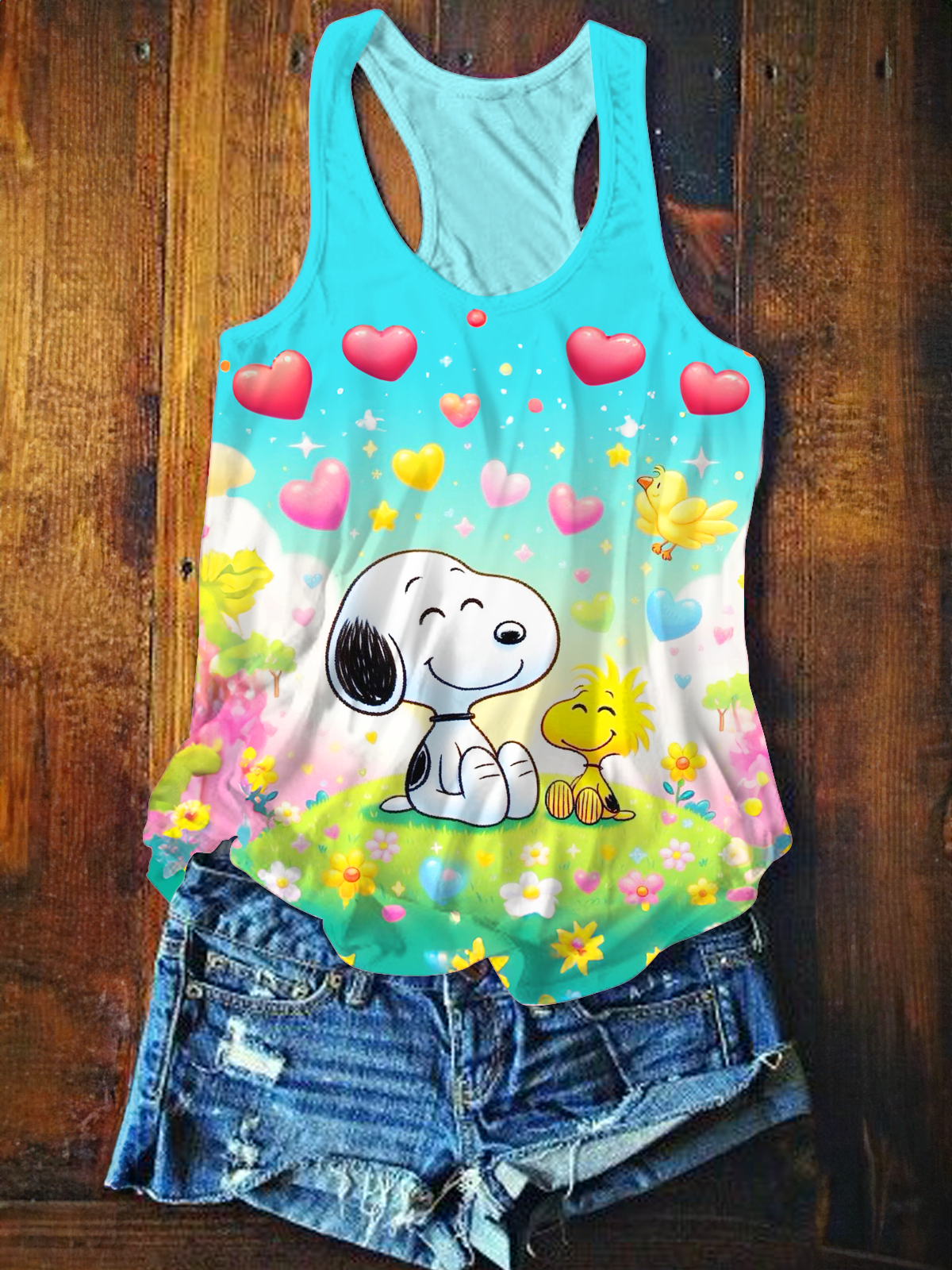 Fun Happy Holiday Travel Snoopy Printed Casual Tank Top