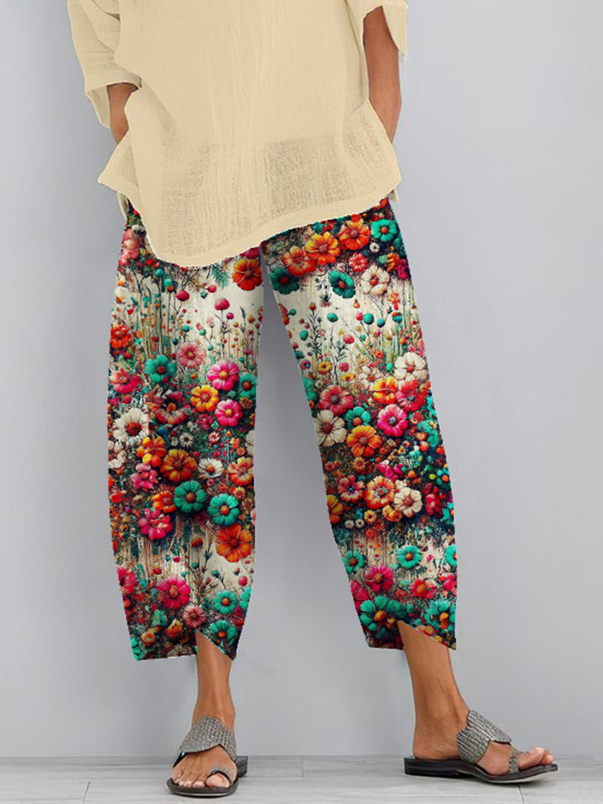 Vintage Bohemian Wildflowers Art Women's casual trousers